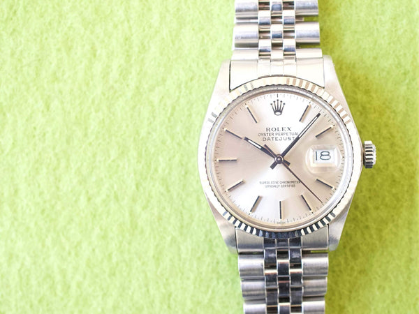 Sold Out: Rolex 16014 Datejust 36 Quickset Factory Rolex Service Box Card 18k Bezel Automatic (Serviced by Rolex in 2021)