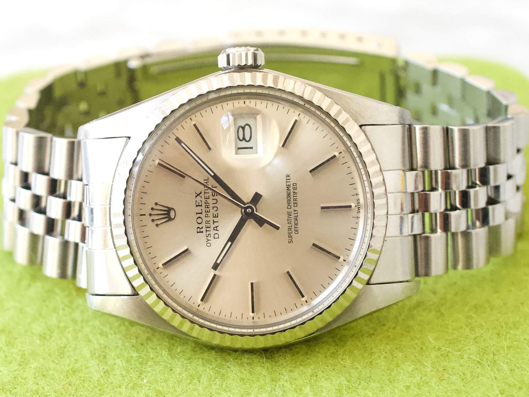 Sold Out: Rolex 16014 Datejust 36 Quickset Factory Rolex Service Box Card 18k Bezel Automatic (Serviced by Rolex in 2021) - WearingTime Luxury Watches