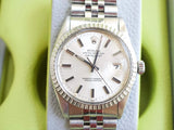 SOLDOUT: Rolex Datejust 36MM 16030 Jubilee  Engine Turned Bezel 1980 1 Year Warranty Box And Papers