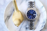 SOLDOUT: Rolex 16220 Datejust 36MM Rare Blue Dial Automatic Quickset Jubilee Rolex Box