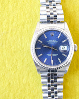 SOLDOUT: Rolex 16220 Datejust 36MM Rare Blue Dial Automatic Quickset Jubilee Rolex Box