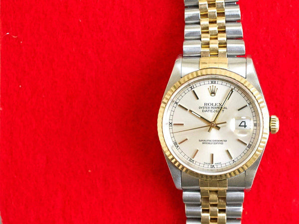 SOLDOUT: Rolex Datejust 16233 36MM Two Tone 18k Jubilee No Holes Quickset Date Factory Rolex Box 2001