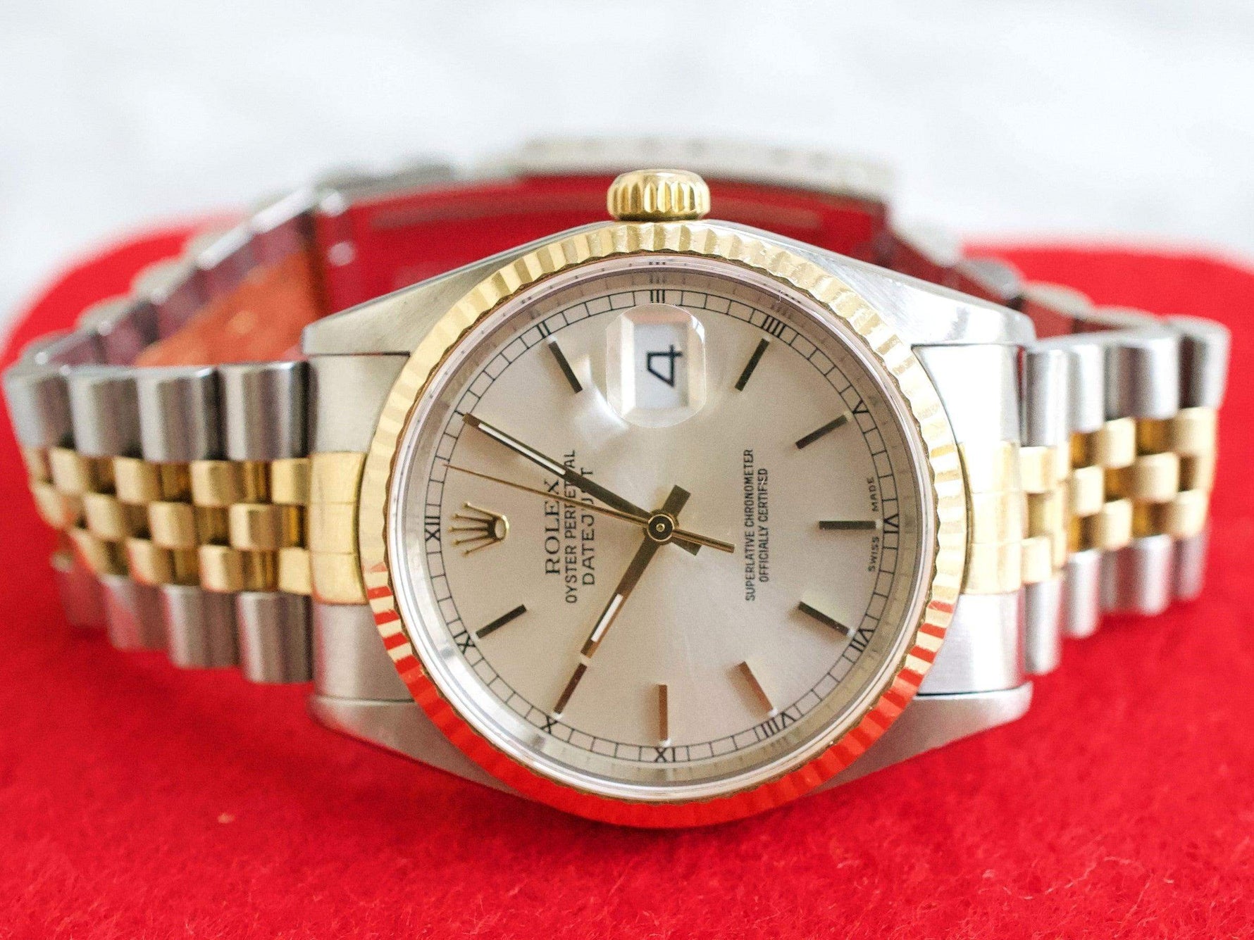 Rolex Datejust 16233 36MM Two Tone 18k Jubilee No Holes Quickset Date Factory Rolex Box 2001 - WearingTime Luxury Watches