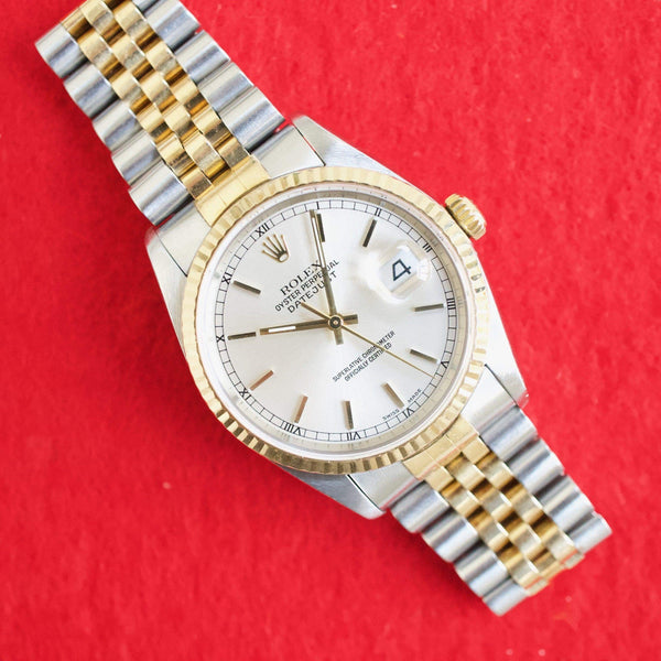 SOLDOUT: Rolex Datejust 16233 36MM Two Tone 18k Jubilee No Holes Quickset Date Factory Rolex Box 2001