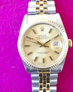 Rolex Datejust 36MM 16233 Gold Dial Two Tone Jubilee Quickset Box and Papers - WearingTime Luxury Watches