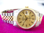 Rolex Datejust 36MM 16233 Gold Dial Two Tone Jubilee Quickset Box and Papers - WearingTime Luxury Watches