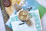 Rolex Datejust 36MM 16233 Gold Dial Two Tone Jubilee Quickset Box and Papers - WearingTime Luxury Watches