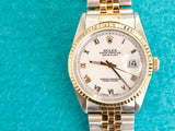 SOLDOUT: Rolex Datejust 16233 White Dial 36MM Automatic Two Tone 18k Gold and Steel SERVICED, 1 YEAR WARRANTY Box 1989