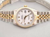 SOLDOUT: Rolex Datejust 16233 White Dial 36MM Automatic Two Tone 18k Gold and Steel SERVICED, 1 YEAR WARRANTY Box 1989