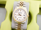 SOLDOUT: Rolex Datejust 16233 White Dial 36MM Automatic Two Tone 18k Gold and Steel SERVICED, 1 YEAR WARRANTY Box 1989