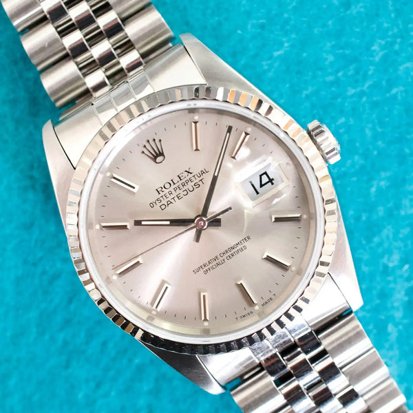 SOLDOUT: Rolex Datejust 16234 Silver Dial 36MM Automatic 18k White Gold Bezel SERVICED, 1 YEAR WARRANTYBox 1990