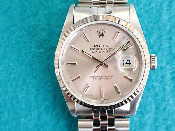 SOLDOUT: Rolex Datejust 16234 Silver Dial 36MM Automatic 18k White Gold Bezel SERVICED, 1 YEAR WARRANTYBox 1990