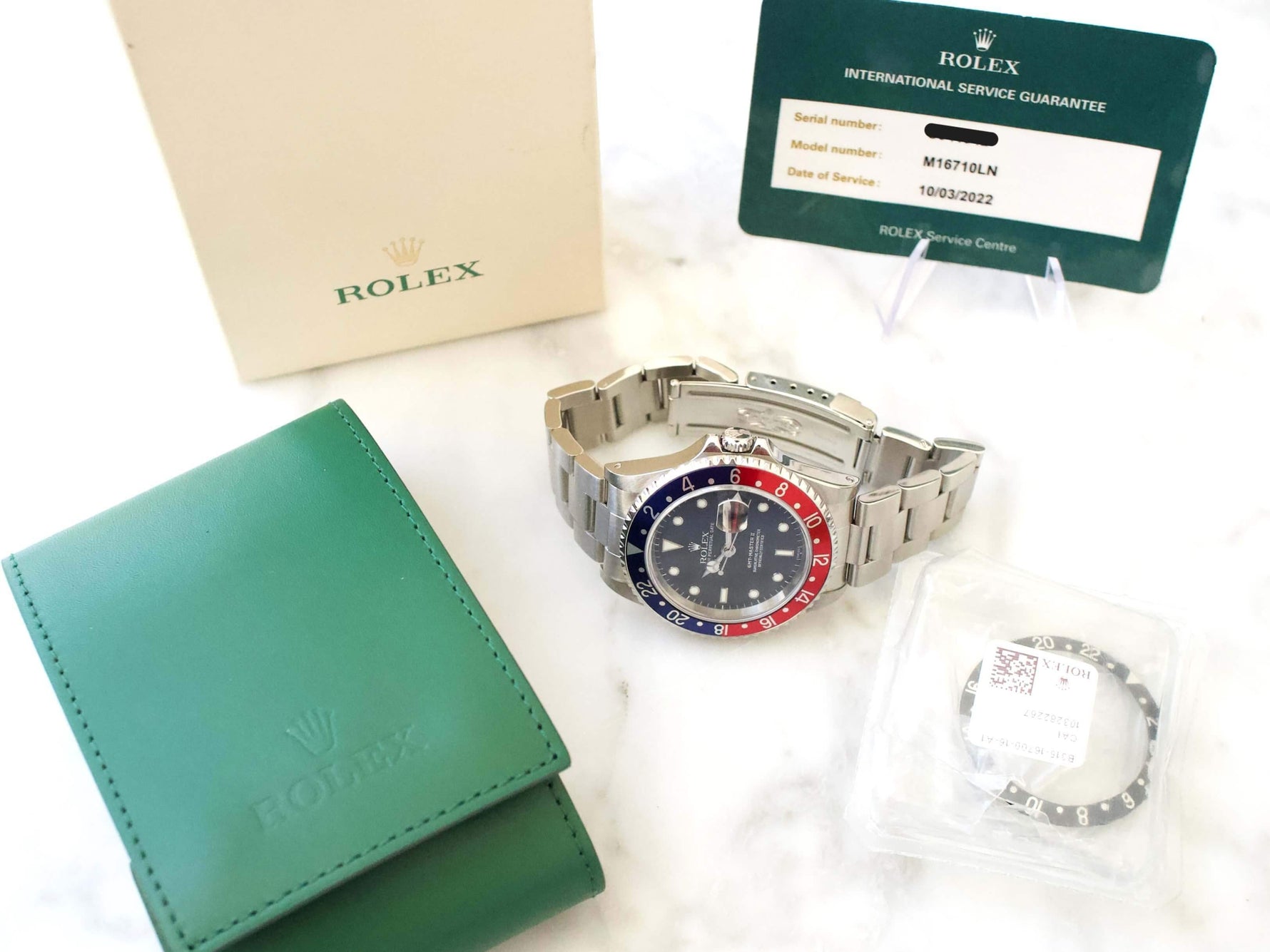 Rolex GMT Master II 16710LN Pepsi 40 mm Automatic Factory Travel Box Service Warranty Card - WearingTime Luxury Watches