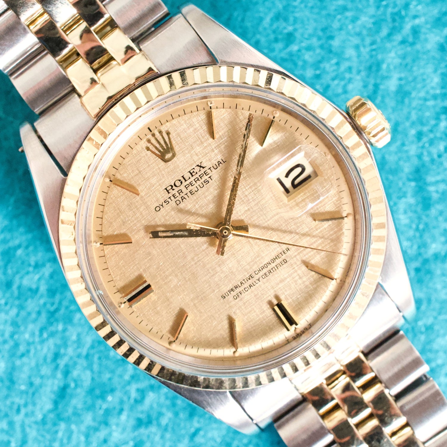 Rolex Datejust 1601 36MM Automatic 14k Gold & Steel Two-Tone Jubilee Rare Linen Dial 1 Year Warranty Box 1969