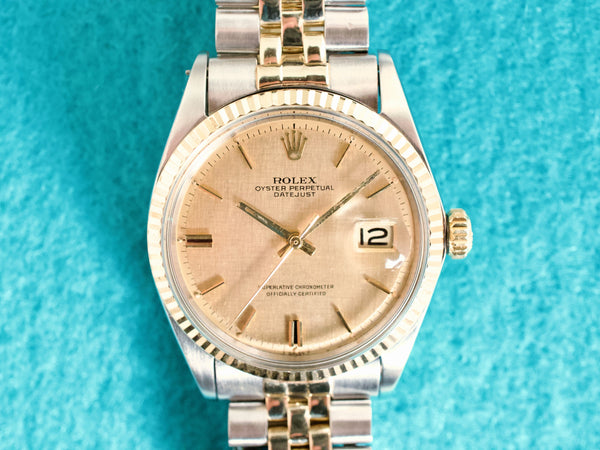 SOLDOUT: Rolex Datejust 1601 36MM Automatic 1Gold & Steel Two-Tone Jubilee Rare Linen Dial 1 Year Warranty Box 1969