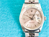 SOLDOUT: Rolex Datejust 36MM 16234 Silver Stick Dial Automatic Jubilee Fluted Bezel Serviced Box 1991