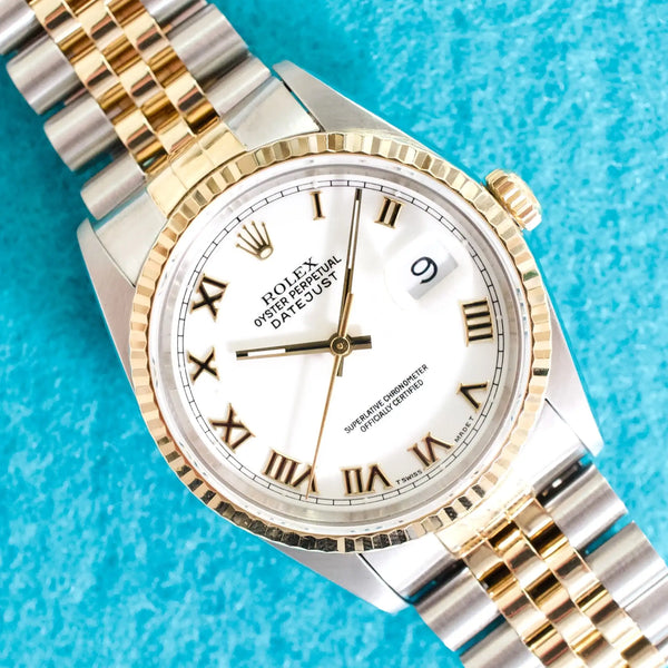 SOLDOUT: Rolex Datejust 16233 36MM Automatic 18K Yellow Gold Bezel Two-Tone Mint Serviced Box 1993