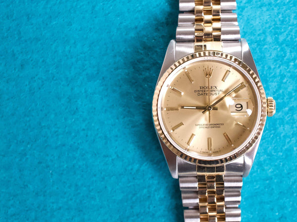 SOLDOUT: Rolex Datejust 36MM 16233 Champagne Dial Two Tone 18k Gold and Steel Automatic Box Papers 1990 FULLY SERVICED 1 Year Warranty