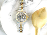 SOLDOUT: Rolex Lady-Datejust 69173 26MM 18k Yellow Gold Steel Grey Dial FACTORY Diamond Dial 18k Fluted Bezel BOX PAPERS FULL SET Jubilee NO HOLES