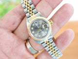 SOLDOUT: Rolex Lady-Datejust 69173 26MM 18k Yellow Gold Steel Grey Dial FACTORY Diamond Dial 18k Fluted Bezel BOX PAPERS FULL SET Jubilee NO HOLES