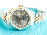 SOLDOUT: Rolex Lady-Datejust 69173 26MM 18k Yellow Gold Steel Grey Dial FACTORY Diamond Dial 18k Fluted Bezel BOX PAPERS FULL SET Jubilee NO HOLES