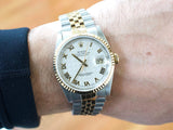 Sold Out: Rolex Datejust 16233 36MM Rare Pyramid Dial Two-Tone with Box and Papers 1990