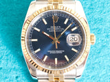 Rolex Datejust 116233 36MM Automatic Blue Dial Two-Tone Steel 18k Yellow Gold Jubilee Box Papers 2004