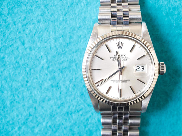 SOLDOUT: Rolex Datejust 36MM 16014 Silver Dial 18K Bezel Quickset Factory Rolex Box and Rolex Service Card