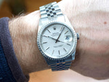 SOLDOUT: Rolex Datejust 16220 36MM Tapestry Tuxedo Dial Quickset No Holes Factory Rolex Box Automatic