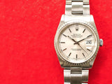 SOLDOUT: Rolex Datejust 16220 36MM Silver Dial Automatic Full Set No Holes Case 1999