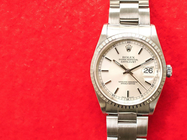 SOLDOUT: Rolex Datejust 16220 36MM Silver Dial Automatic Full Set No Holes Case 1999
