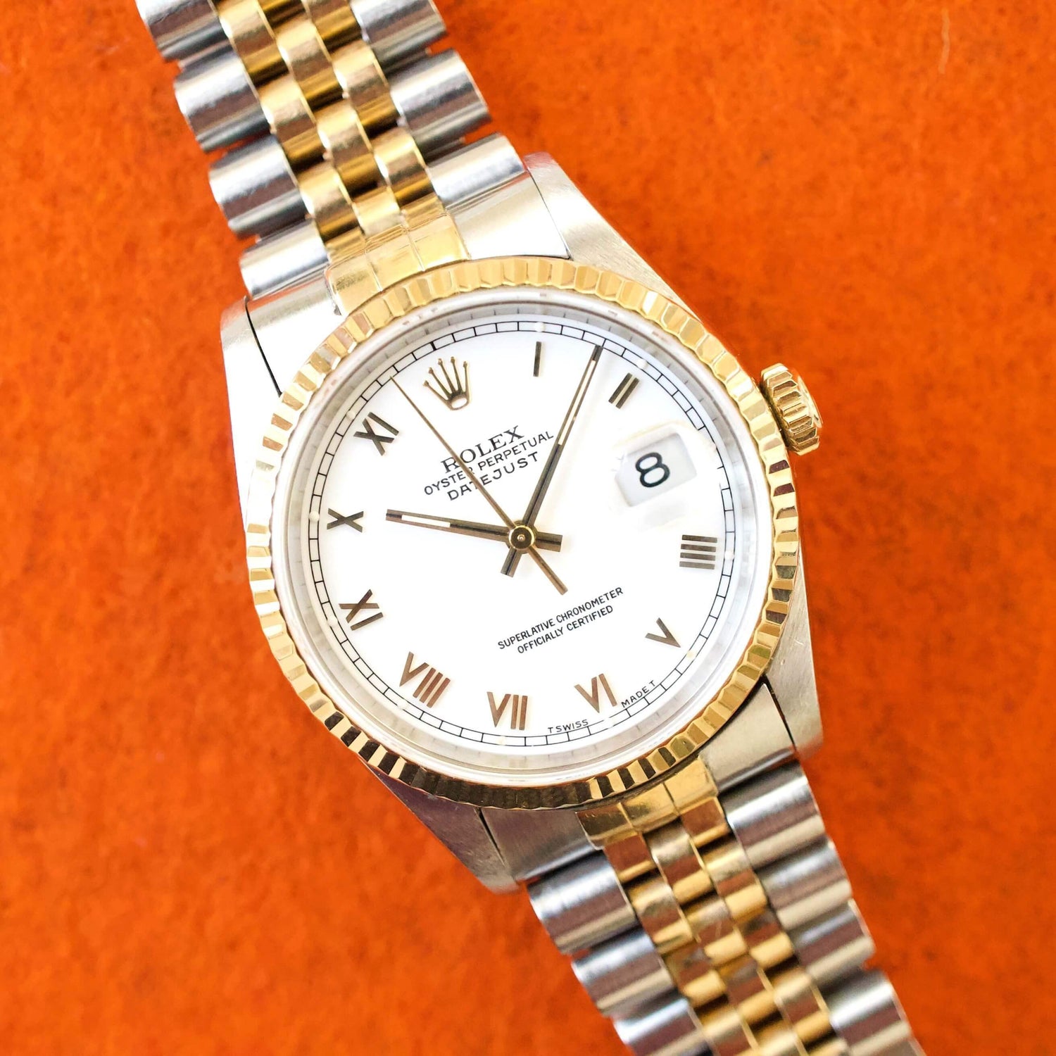 SOLDOUT: Rolex Datejust 16233 36MM Two Tone 18K Bezel Jubilee White Roman Dial No Holes Factory Rolex Box - WearingTime Luxury Watches