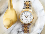SOLDOUT: Rolex Datejust 16233 36MM Two Tone 18K Bezel Jubilee White Roman Dial No Holes Factory Rolex Box