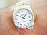 SOLDOUT: Rolex Datejust 16233 36MM Two Tone 18K Bezel Jubilee White Roman Dial No Holes Factory Rolex Box - WearingTime Luxury Watches