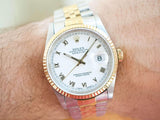 SOLDOUT: Rolex Datejust 16233 36MM Two Tone 18K Bezel Jubilee White Roman Dial No Holes Factory Rolex Box