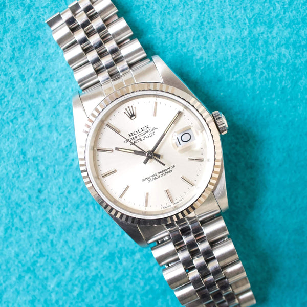 SOLDOUT: Rolex Datejust 16234 36MM Quickset Jubilee 18K Bezel Silver Dial and Factory Rolex Box