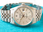Rolex Datejust 16234 36MM Quickset Jubilee 18K Bezel Silver Dial and Factory Rolex Box - WearingTime Luxury Watches