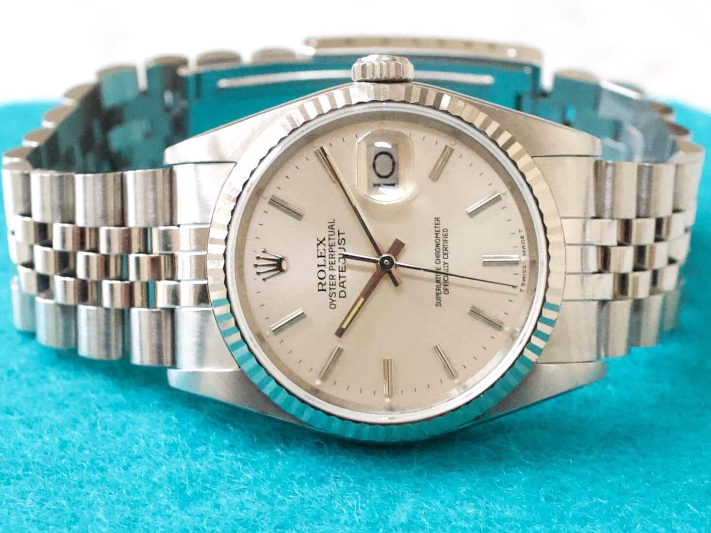 Rolex Datejust 16234 36MM Quickset Jubilee 18K Bezel Silver Dial and Factory Rolex Box - WearingTime Luxury Watches