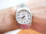 Sold Out: Rolex Datejust 36MM 16234 Quickset Jubilee 18K Bezel Silver Dial No Holes Factory Rolex Box