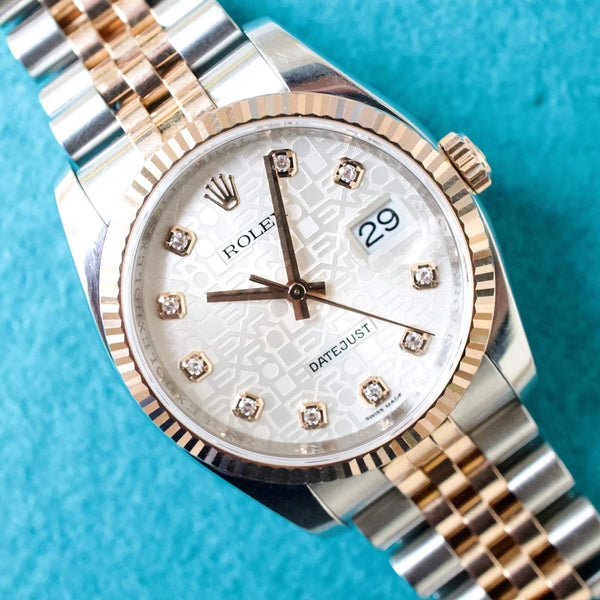 SOLDOUT: Rolex Datejust 36MM 116231 FACTORY ANNIVERSARY DIAMOND DIAL, 18K Rose Gold and Steel Two Tone