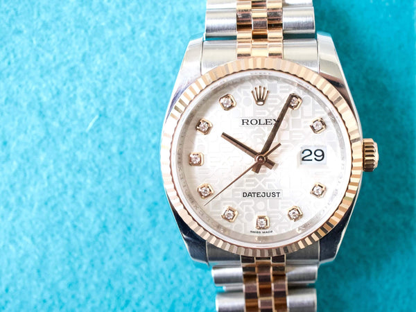 SOLDOUT: Rolex Datejust 36MM 116231 FACTORY ANNIVERSARY DIAMOND DIAL, 18K Rose Gold and Steel Two Tone