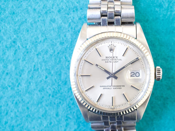SOLDOUT: Rolex Datejust 36MM 1601 Silver Dial 18k Bezel Automatic Factory Rolex Box