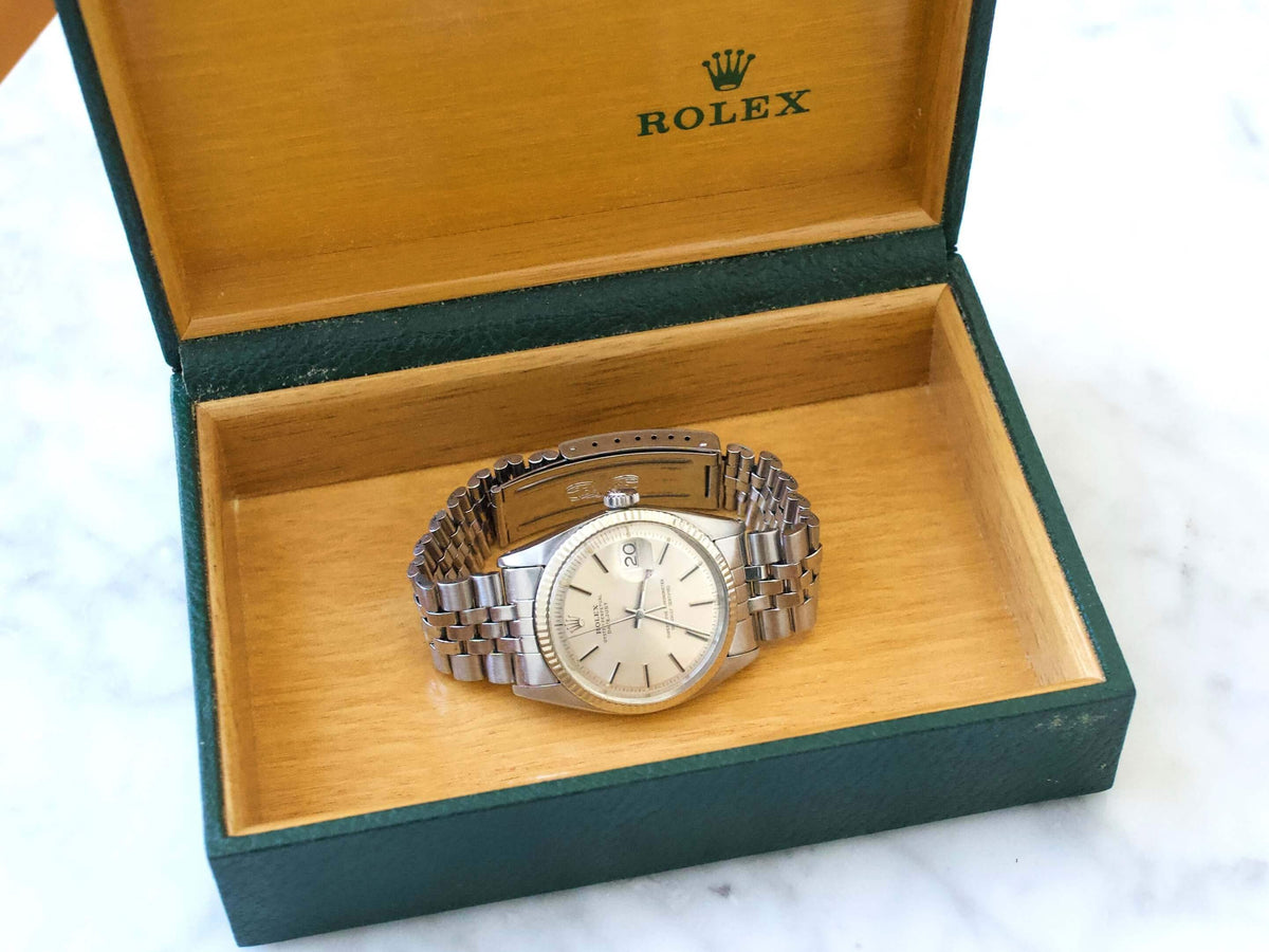 SOLDOUT: Rolex Datejust 36MM 1601 Silver Dial 18k Bezel Automatic Factory Rolex Box - WearingTime Luxury Watches