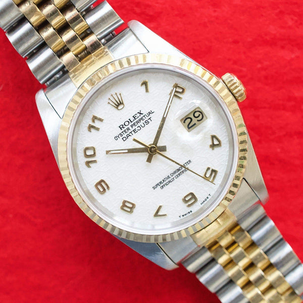 SOLDOUT: Rolex Datejust 36MM 16233 Jubilee Two Tone 18k Rare Arabic Anniversary Dial 1984
