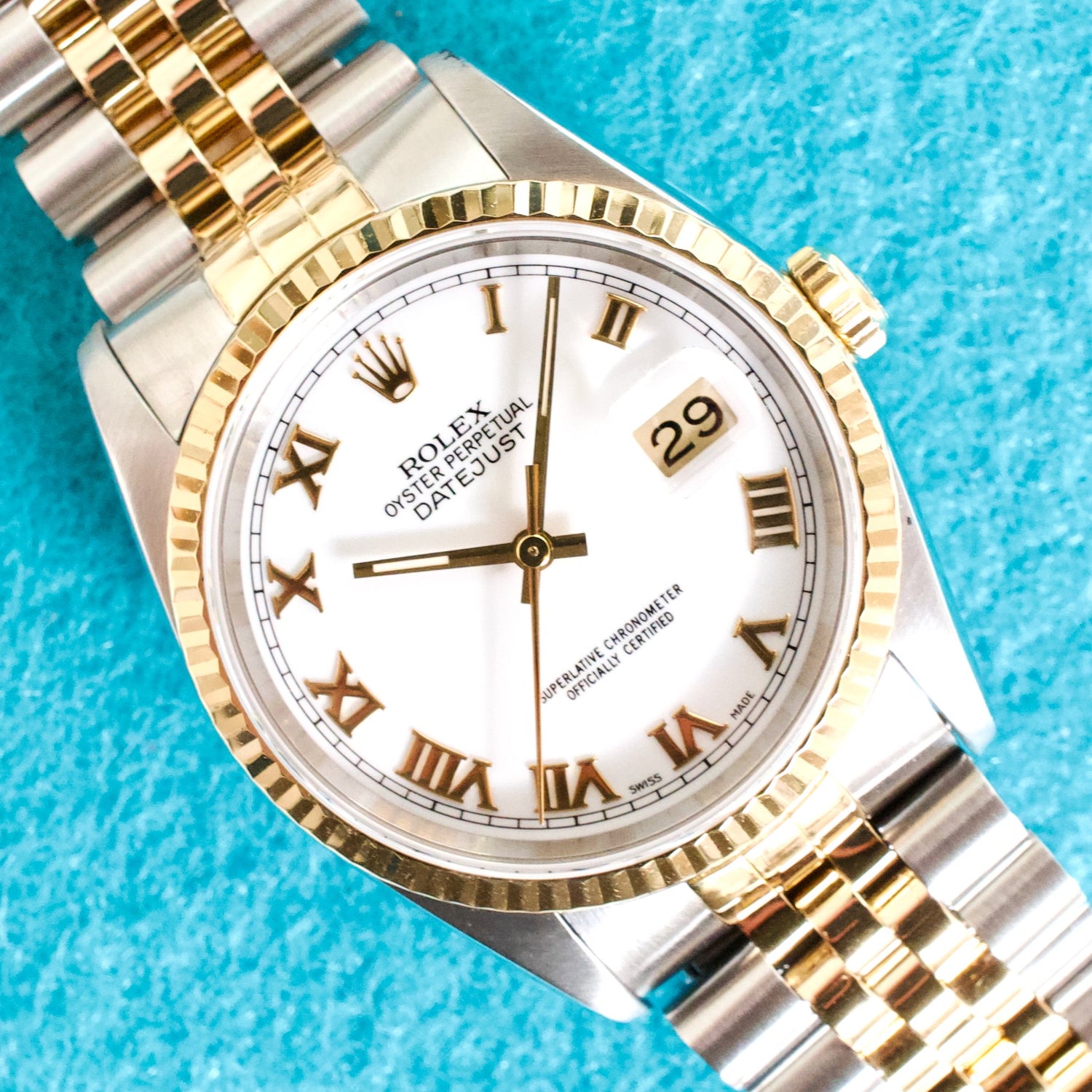 Rolex Datejust 16233 36MM Automatic Serviced Two-Tone 18k Yellow Gold Bezel Jubilee Box Papers 1991