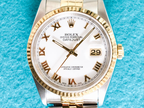 SOLDOUT: Rolex Datejust 16233 36MM Automatic Serviced Two-Tone 18k Yellow Gold Bezel Jubilee Box Papers 1991