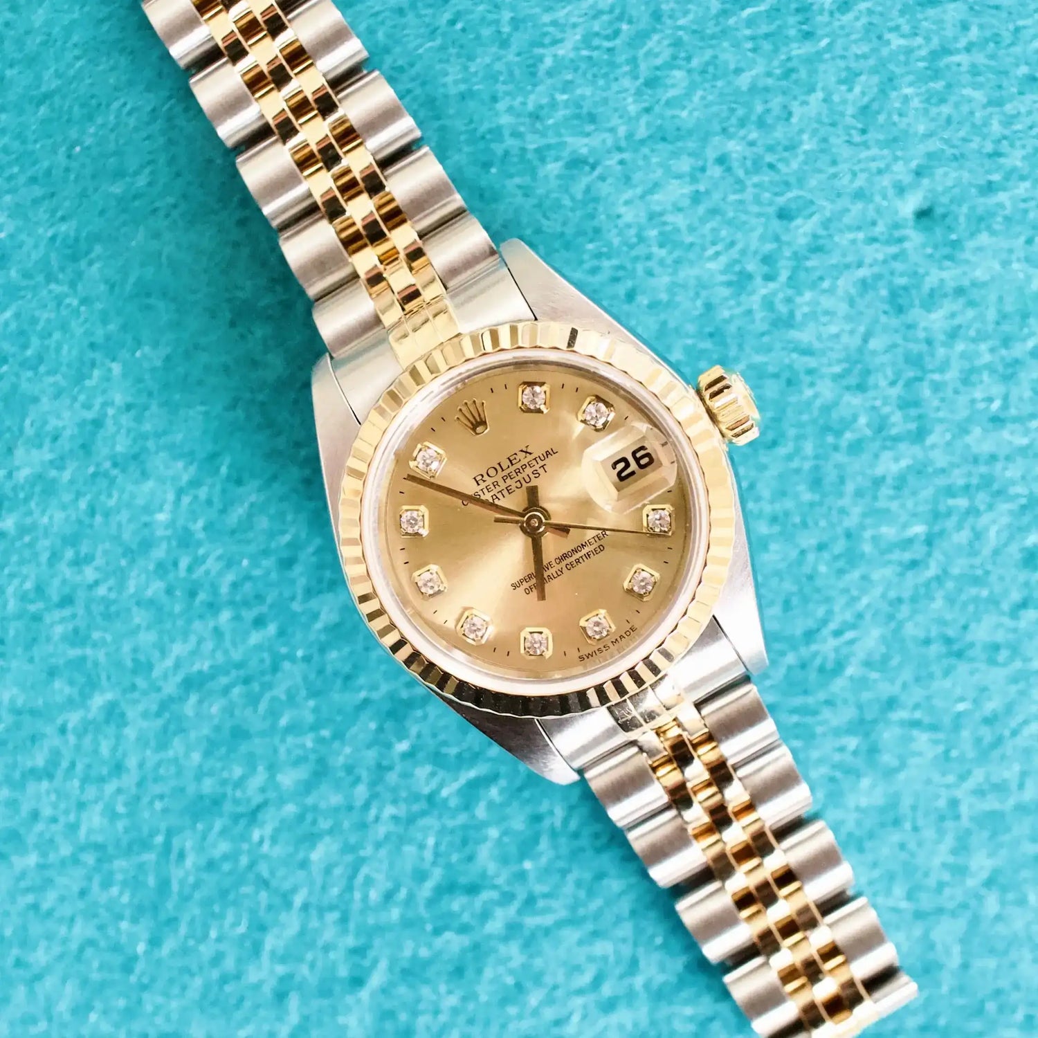 SOLDOUT: Rolex Lady-Datejust 79173 26MM Automatic Factory Champagne Diamond Dial Jubilee Box Papers 1999