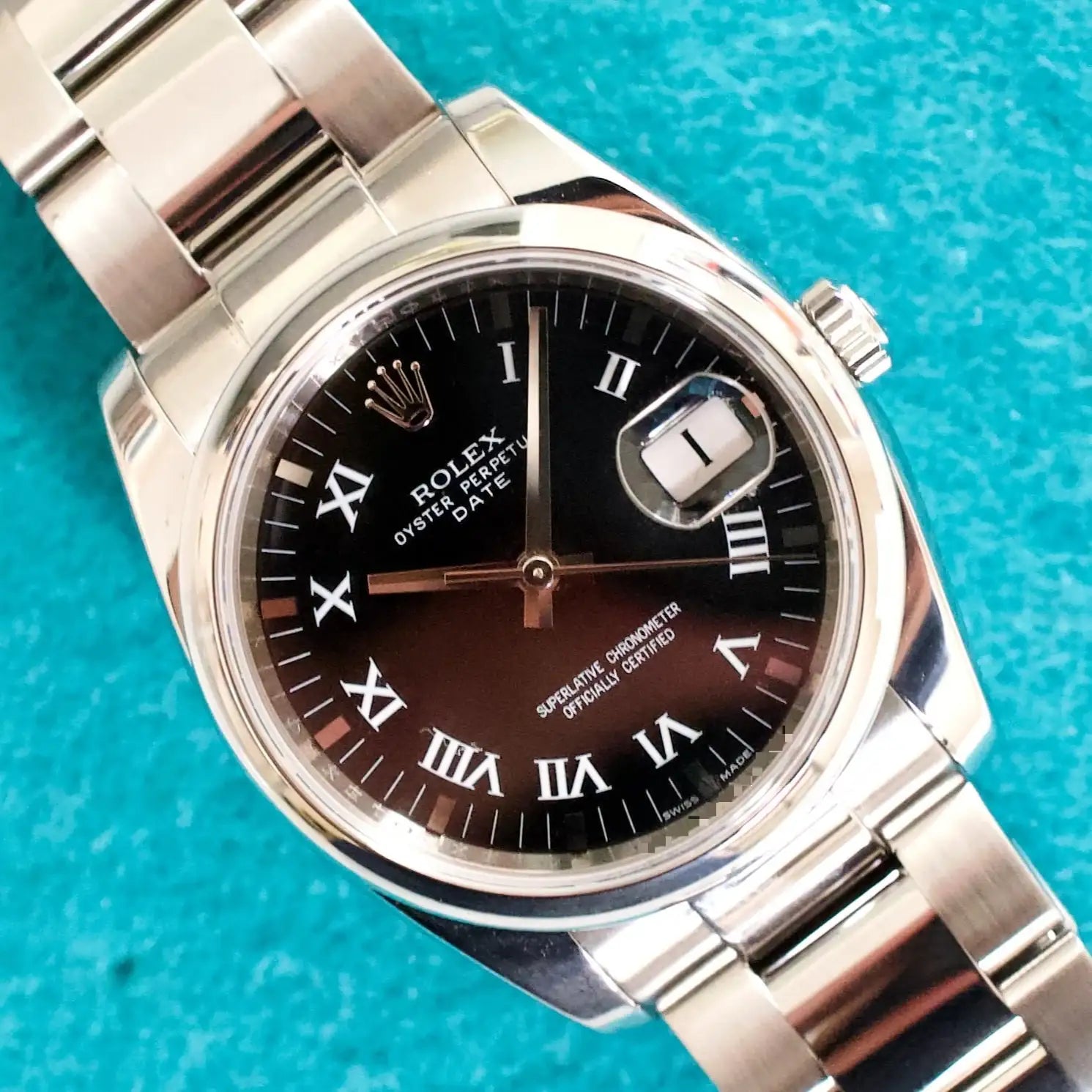 Rolex Oyster Perpetual Date 115200 34MM Black Roman Dial Oyster Bracelet Steel Automatic 2009