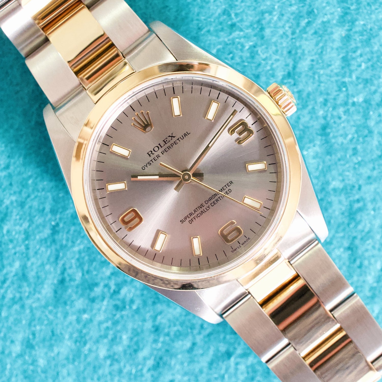 Rolex Oyster Perpetual 14203M 34MM Automatic 18K Yellow Gold Bezel Two-Tone Oyster Mint Serviced Box 2005