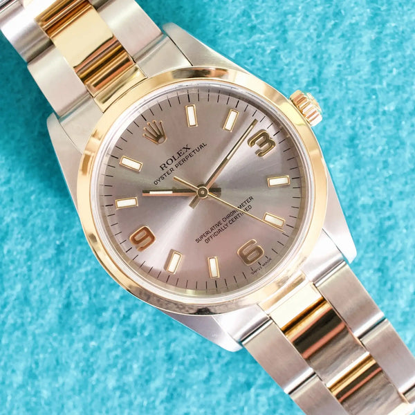 SOLDOUT: Rolex Oyster Perpetual 14203M 34MM Automatic 18K Yellow Gold Bezel Two-Tone Oyster Mint Serviced Box 2005